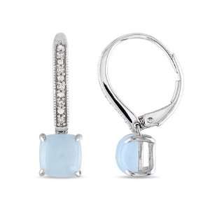   Aquamarine 0.05 CT TDW Diamond Dangle Earrings (G H, I1 I2): Jewelry