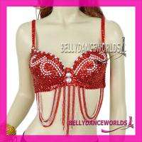 BELLY DANCE DANCING BOLLYWOOD COSTUME BRA TOP BEADED SEQUINS US SIZE 