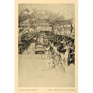  1900 Print Charing Cross Station London Railway Trains 