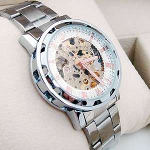   Steel Band Mens Automatic Wrist Watch Mechanical Skeleton New  