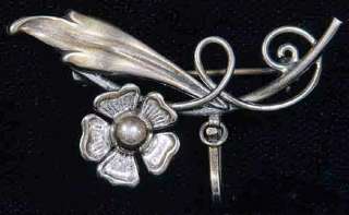 Vintage 1930s Signed Walter Lampl Floral Sterling Silver Watch Pin 
