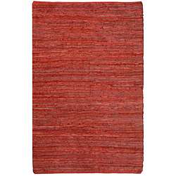 Hand woven Chindi Flat weave Leather Rug (5 x 8)  Overstock