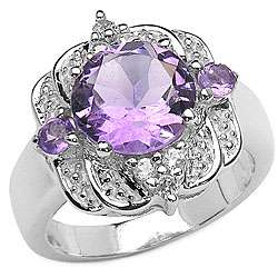 Sterling Silver Amethyst and White Topaz Ring (Size 7)  