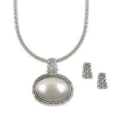 Roman Silvertone Oval Faux Pearl Artisan Jewelry Set  