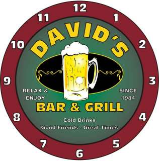 Personalized Bar & Grill Beer Ale Bar Tavern Clock  