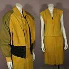 Vintage 80s Yellow & Black NEW WAVE Suede 3pc Bomber Jacket Skirt Top 