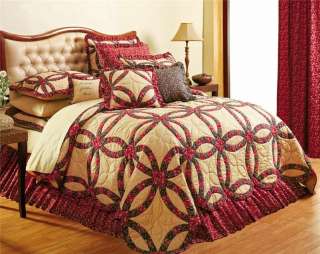   WEDDING RING PRIMITIVE COUNTRY BURGUNDY 8PC QUILT SET BED IN A BAG