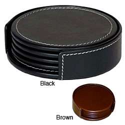 Dacasso Round Rustic Leather Coasters (Set of 4)  