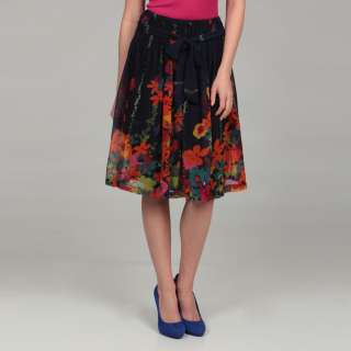 Lola P Womens Navy Floral Elastic Waist Skirt  Overstock