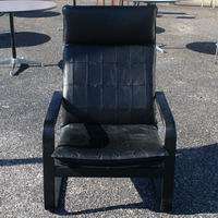 Vintage Black Leather Bentwood Lounge Arm Chair  