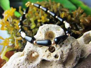 Genuine Pearl & 6mm Black Hawaii Coral Bracelet 7inch  