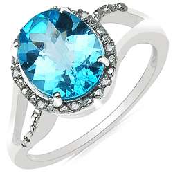 10k White Gold Blue Topaz and Diamond Accent Ring  
