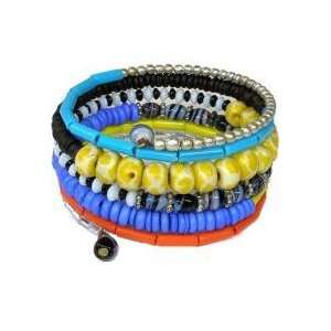   Five Turn Bead and Bone Bracelet   Multicolored 