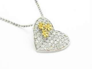 18K GOLD PLATINUM SILVER DIAMOND SET HEART PENDANT NIB!  