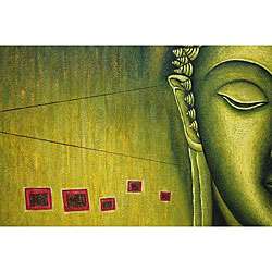 Hand painted Green Buddha Canvas Art  Overstock