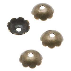  Antiqued Brass Scalloped Flower Bead Caps 8mm (x50): Arts 