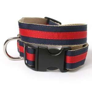  Navy and Red Stripe Dog Collar L(1IN) : Pet Supplies