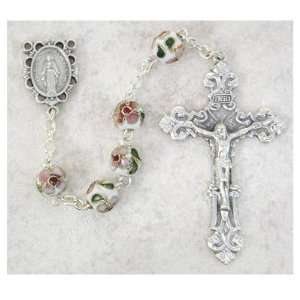  8MM BEAD WHITE REAL CLOISONNE ROSARY 