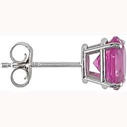10k Gold Created Pink Sapphire Solitaire Earrings  