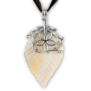   Floral Filigree With Large Leaf Shell Pendant Evolatree Jewelry
