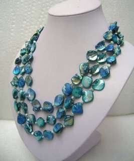 Jewelry 3 rows Pearl & Blue Mother of Pearl Necklace  
