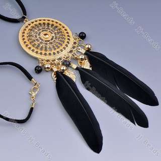   Forever 21 Dream Catcher Black Feather Round Dangle Pendant Necklace