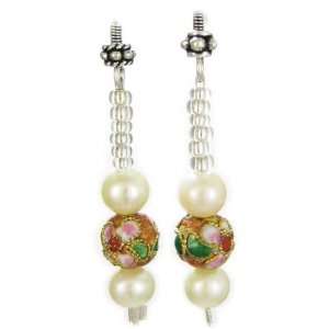   Pearl and Cloisonne Bead Earrings by Dragonheart   3.5cm drop Jewelry
