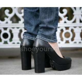 Women High Thick Heel Platform Pumps Shoes Beige #498  