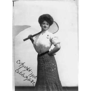  Tennis Girl,woman posed with tennis racket,c1906
