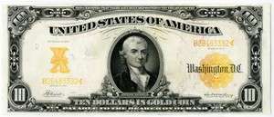 US Paper Money 1907 $10 Gold Certificate Large Size CU  