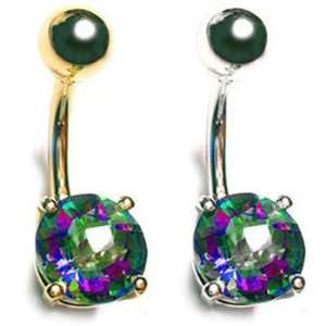  14K Gold Belly Ring with Beautiful Mystic Topaz, White 