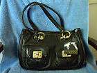 MAKOWSKY BLACK LEATHER AND PATENT HANDBAG WITH TWO TONE HARDWARE 