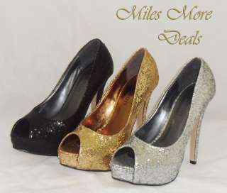 Ladies glitter peep toe mega very high platform shoes  