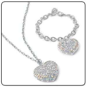 Super Bling! Crystal Heart Necklace and Bracelet Jewelry Set for Girls 