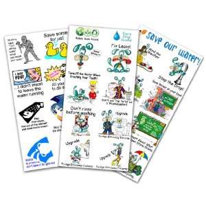 Temporary Tattoos  3 Pack Sheets Water Saving Messages   Conservation 