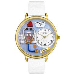 Whimsical Womens Nurse Theme White Leather Watch  