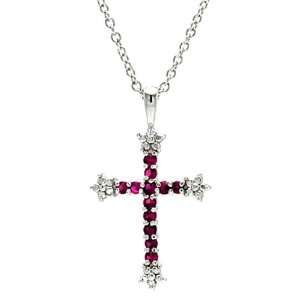 Tressa Sterling Silver Colorless Cubic Zirconia Pink Tiger Eye Cross 