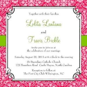  Pink and Green Damask Wedding Invitation (10 pack): Health 