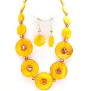 Sparkles Fashion Necklace   Yellow Necklace and Earring SET / Glass 