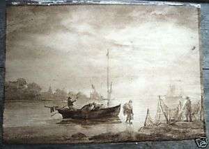 old master seascape watercolor art Jan Van Goyen 1653  