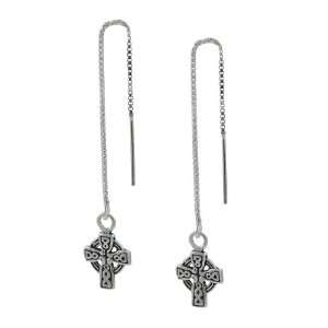  Sterling Silver Celtic Cross Threader Earrings Jewelry
