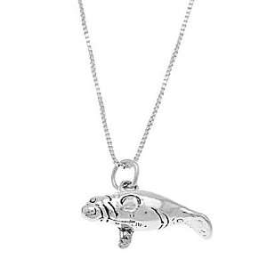    Sterling Silver Three Dimensional Manatee Sea Cow Necklace Jewelry