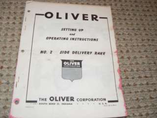 Oliver Tractor No. 2 Side delivery Rake Operators manual  