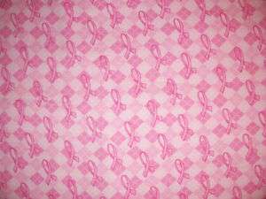 RIBBONS & ARGYLE BREAST CANCER FLANNEL FABRIC FQ  