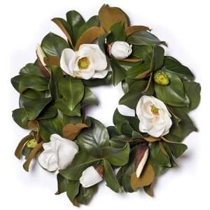   : Magnolia Wreath w/ White Blossoms 24 (Silk): Patio, Lawn & Garden