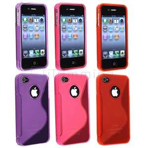 3x S Shape TPU Hard Soft Cover Case For iPhone 4 G 4S Clear Red+Hot 
