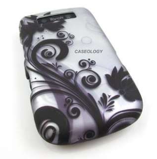 BLK SILVER VINE HARD CASE COVER FOR BLACKBERRY TORCH 9800 9810 PHONE 