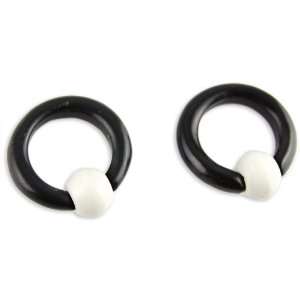  Hand Carved Black Horn Hoops With White Bone Bead Clasp 
