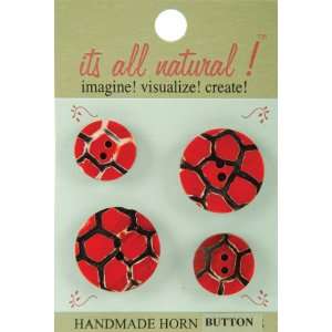  Handmade Horn Buttons Circle Beehive 3/8 & 1 1/4 4/Pkg 