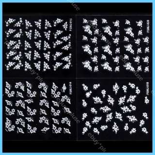 30 Sheets 3D White Decal Stickers Nail Art Manicure Tips DIY 